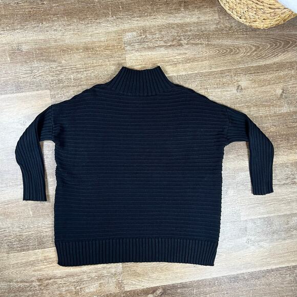 French Connection Mozart Ribbed High Neck Sweater Black Knit Drop Shoulders - Picture 4 of 6